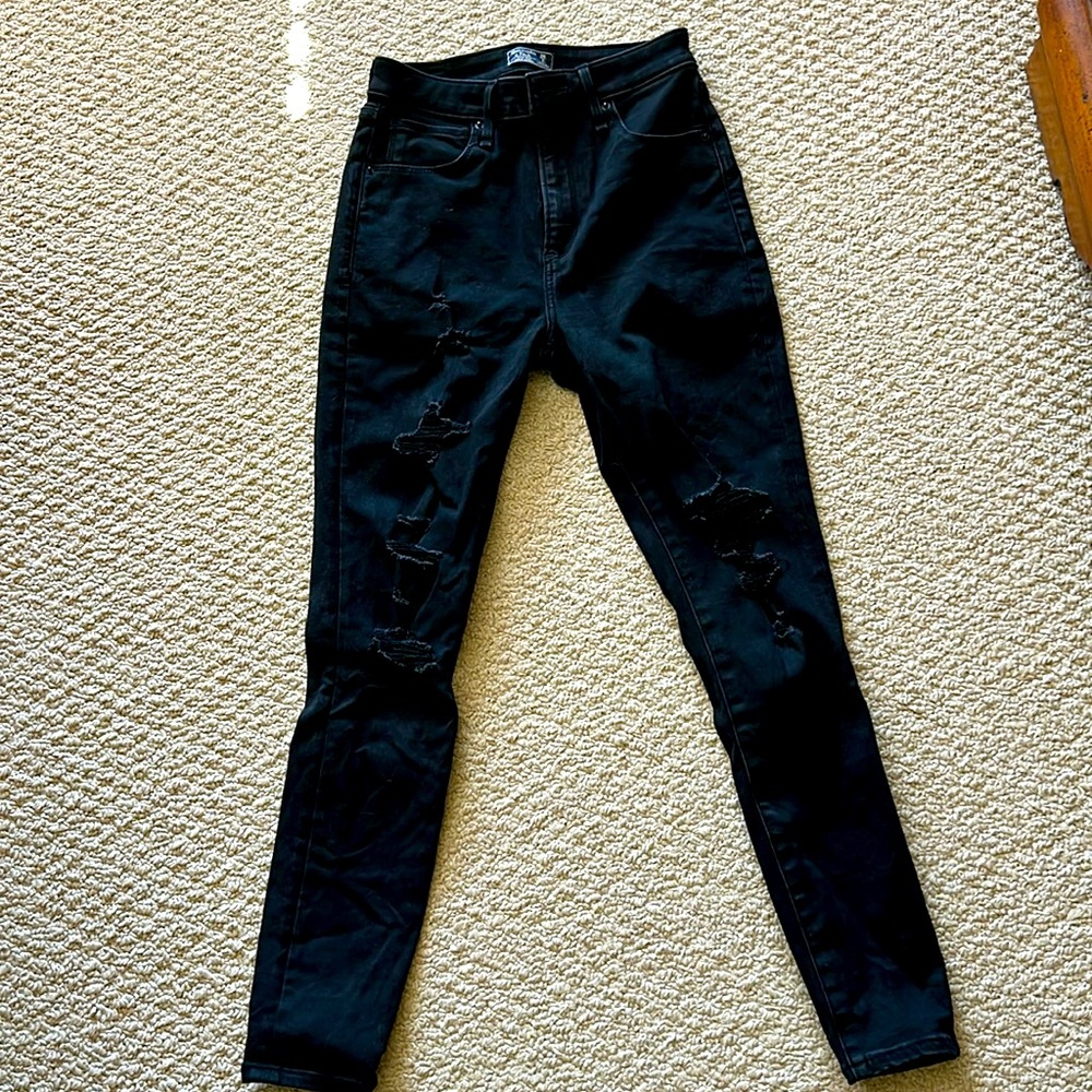 Abercrombie & Fitch black distressed high rise skinny jeans